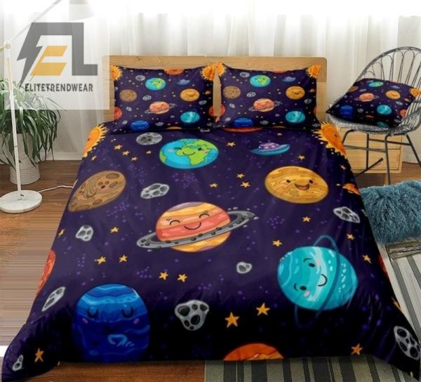 Sleep Among The Stars Funny Cartoon Planets Bedding Set elitetrendwear 1