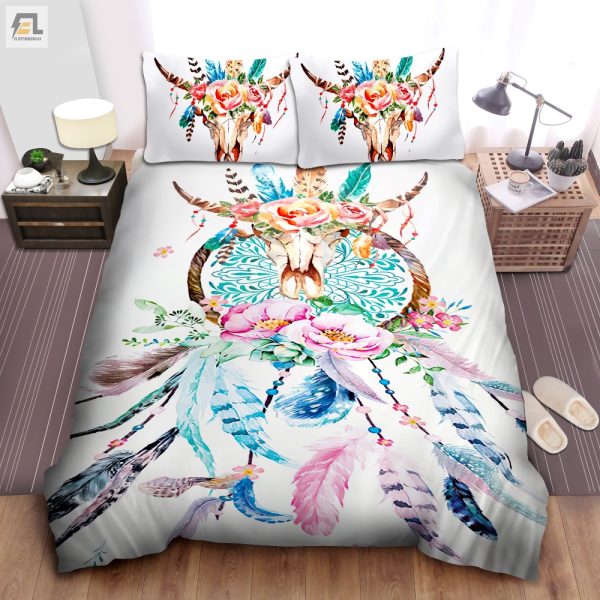 Sleep With Skulls Cozy Floral Dreamcatcher Duvet Set elitetrendwear 1