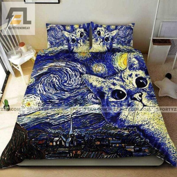 Purrfect Starry Night Cat Duvet Cozy Comical Bedding Set elitetrendwear 1