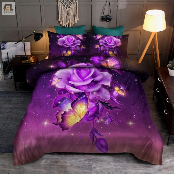 Sleep In Style Galaxy Purple Butterfly Rose Duvet Delight elitetrendwear 1