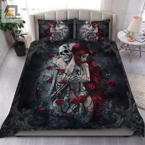 Dead Funny Skull Couple Roses Duvet Cozy Unique Bedding elitetrendwear 1