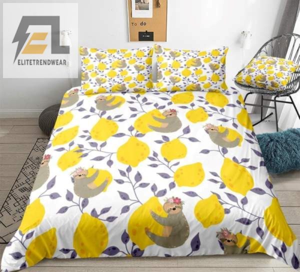 Snuggle With Sloths Quirky Lemon Duvet Cover Set elitetrendwear 1