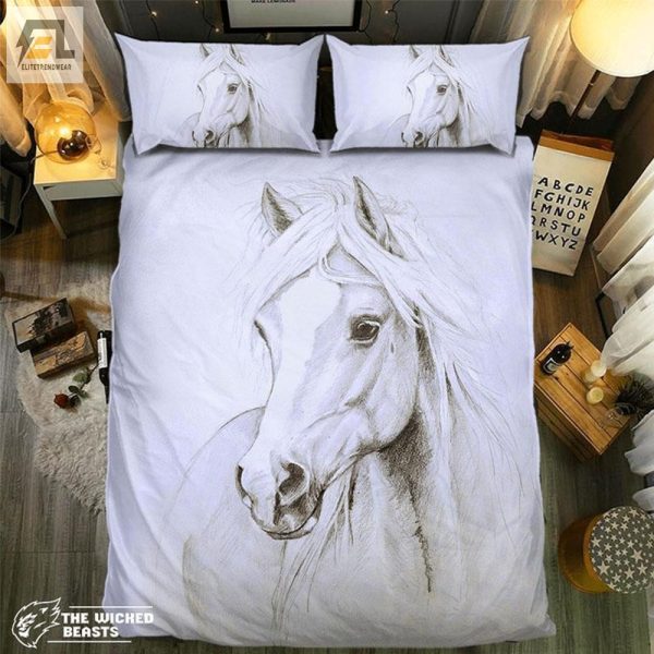 Gallop To Dreamland Quirky 3D White Horse Duvet Set elitetrendwear 1