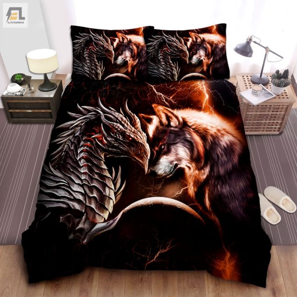 Wildly Cozy Orange Dragon Wolf Duvet Fun Bedding Set elitetrendwear 1