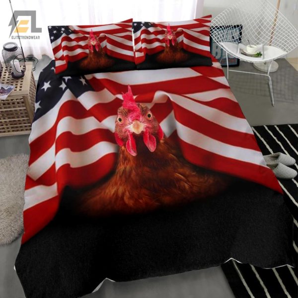 Cluckin Cool Chicken Flag Duvet Set For Patriotic Sleep elitetrendwear 1