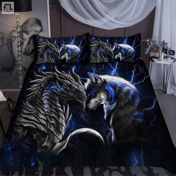 Cozy Up Blue Dragon Wolf Duvet Fun Fierce Fabulous elitetrendwear 1