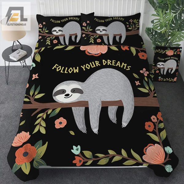 Quirky Floral Sloth Duvet Cozy Comical Bedding Set elitetrendwear 1