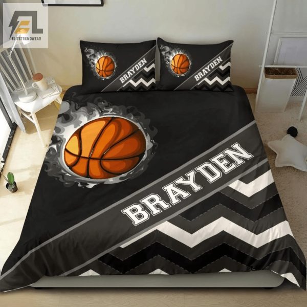 Slam Dunk Sleep Custom Name Zig Zag Duvet For Bball Fans elitetrendwear 1