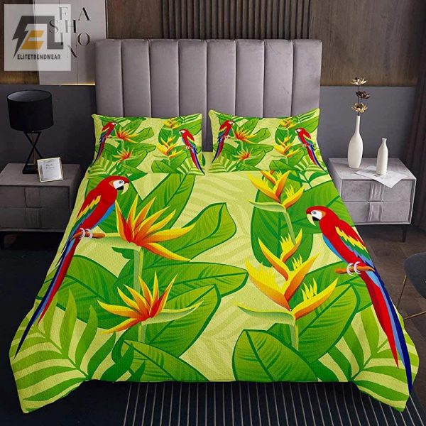 Quirky Parrot Leaves Duvet Cozy Tropical Bed Fun elitetrendwear 1