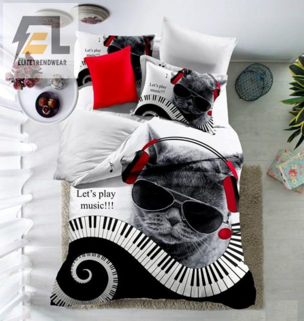 Purrfectly Cozy British Shorthair Cat Piano Duvet Set elitetrendwear 1