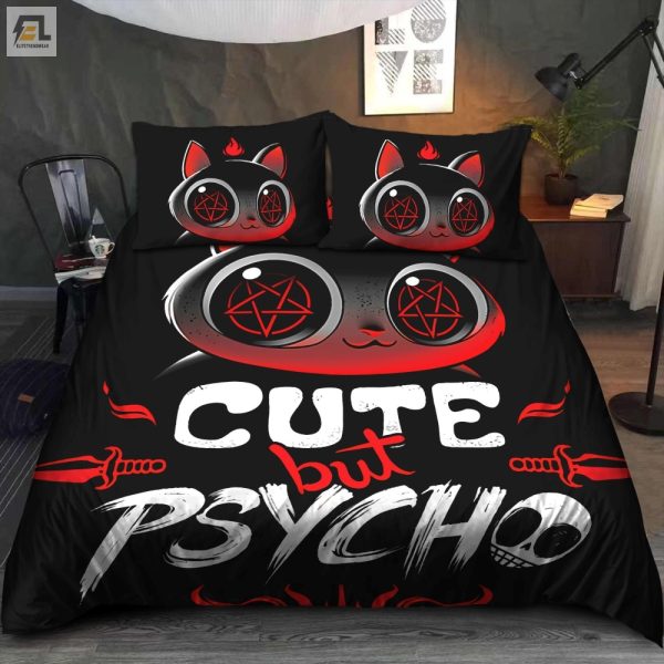 Quirky Cute But Psycho Cat Duvet Cover Cozy Comical elitetrendwear 1