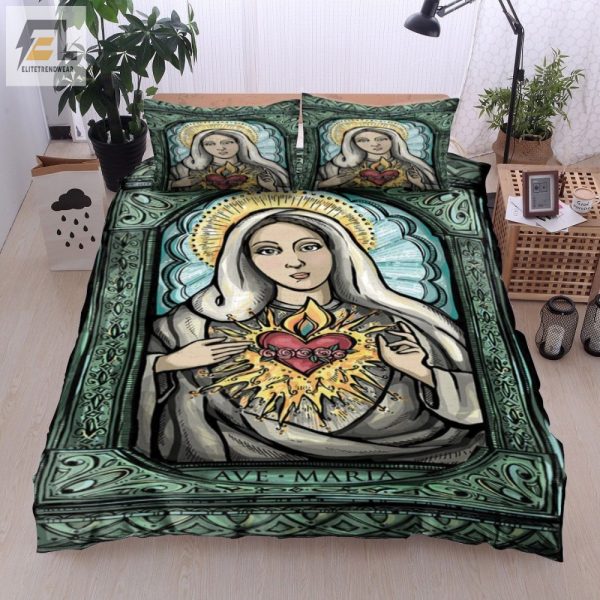 Divine Dreams 3D Mother Maria Fire Heart Duvet Sets elitetrendwear 1