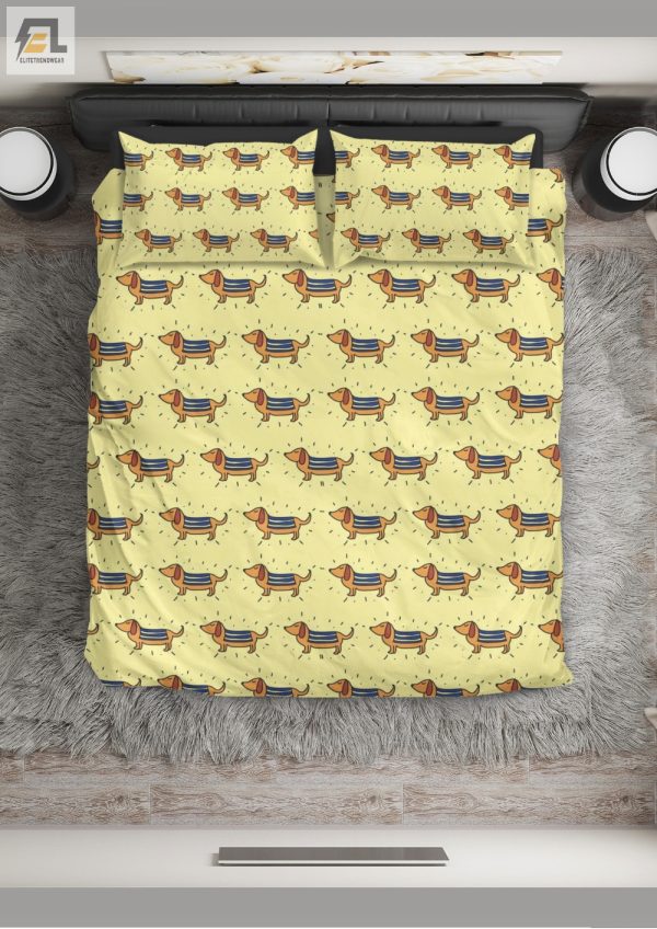 Dachshund Delight Quirky Yellow Duvet Cover Set elitetrendwear 1