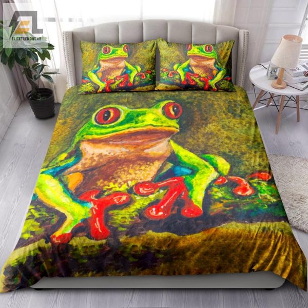 Leap Into Dreams Funny Red Eyes Frog Duvet Cover Set elitetrendwear 1