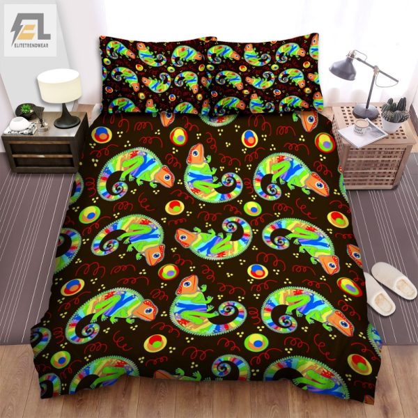 Sleep With A Chameleon Unique Multicolor Art Duvet Set elitetrendwear 1