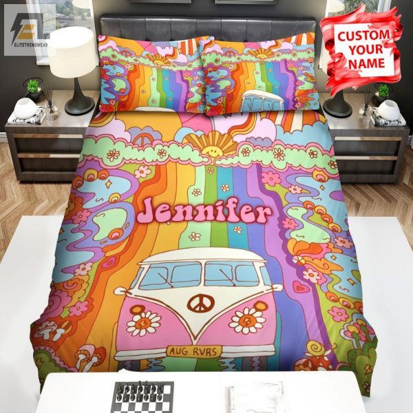 Snuggle Groovy Custom Hippie Van Rainbow Bedding Set elitetrendwear 1