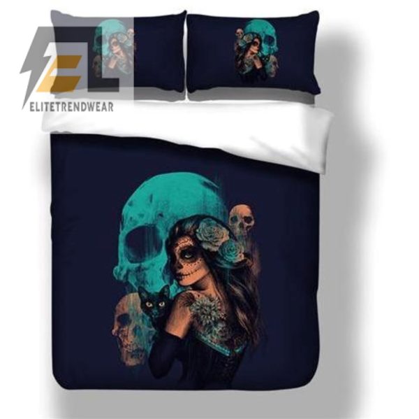 Sleep With Style Teal Sugar Skull Duvet Comfy Fun elitetrendwear 1