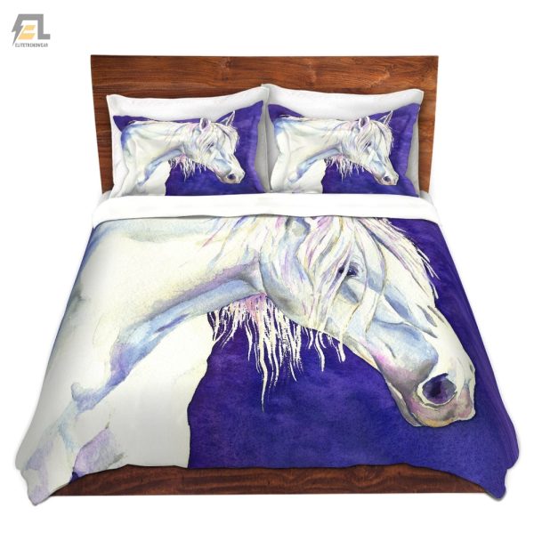 Gallop Into Dreams Comfy White Horse Duvet Set elitetrendwear 1