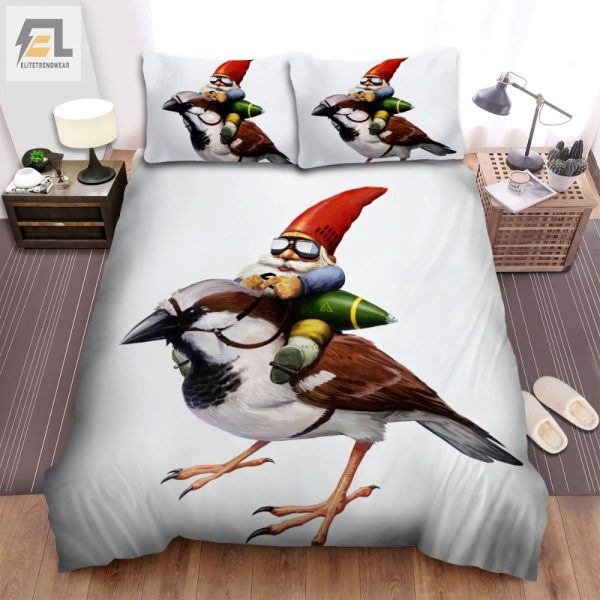 Gnome On Sparrow Duvet Cover Whimsical Cozy Bedroom Set elitetrendwear 1